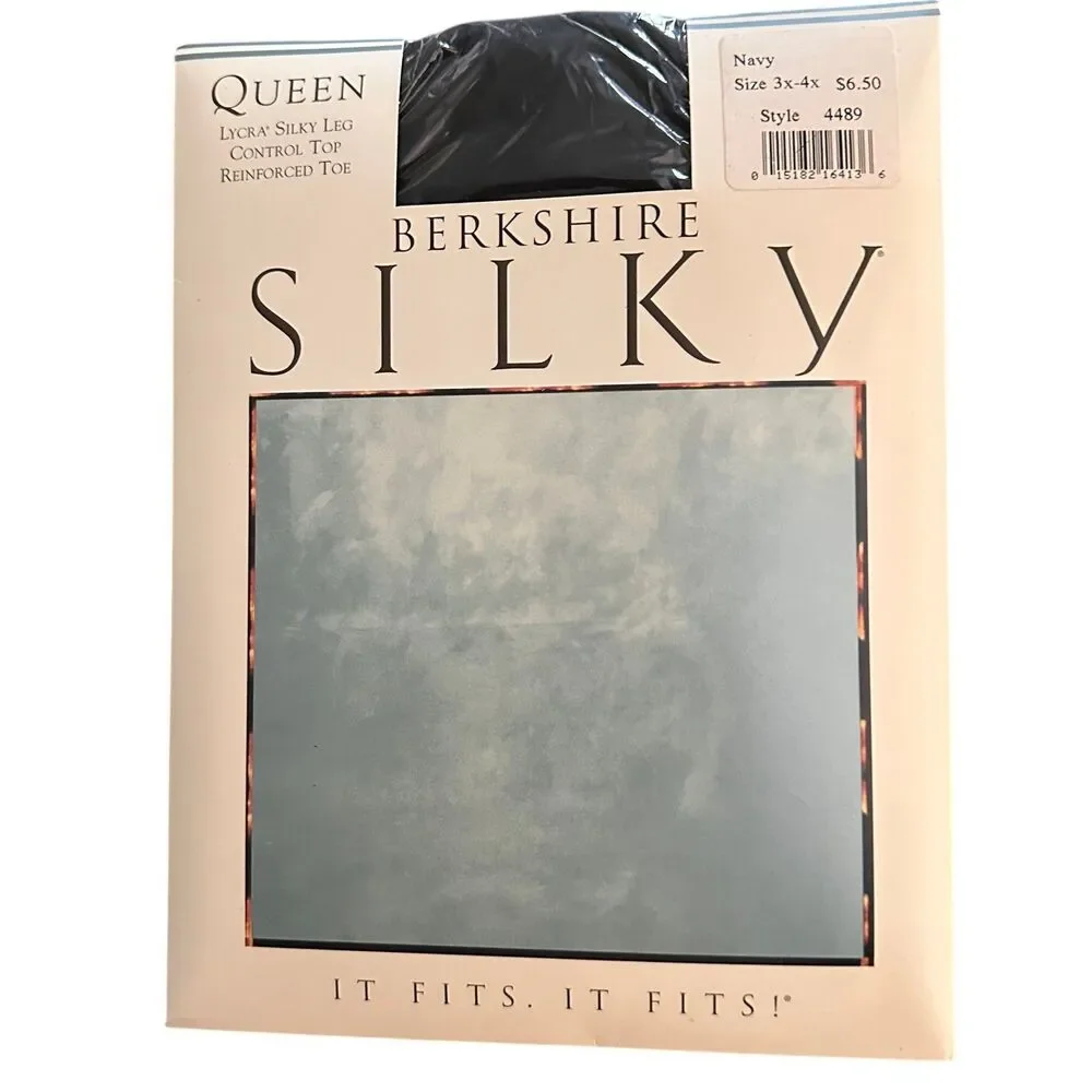Berkshire Silky Sheer Leg Control Top Queen Pantyhose Navy 2 pk Vintage 3X - 4X